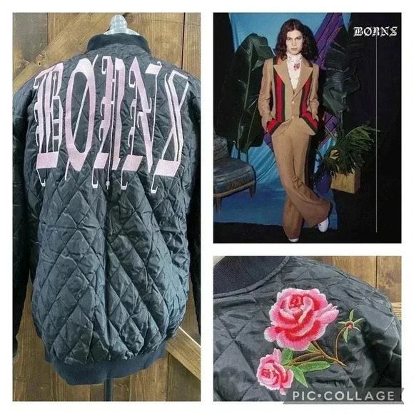 BORNS Other - BØRNS Blue Madonna Rose Reversible Quilted Bomber Jacket Size L
